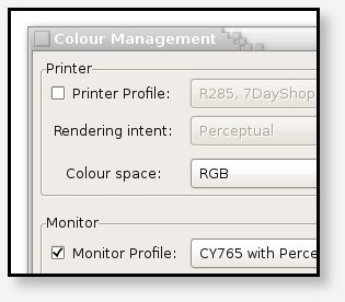 Ensure that any existing profile is disabled, and the Colour space is set to RGB.